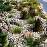 Natural stone landscaping in home garden